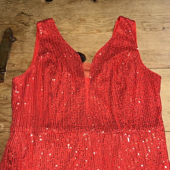 Grace Karin Sleeveless Vibrant Red Sequin Sheer Panel Dress Size 2XL - Picture 2 of 7